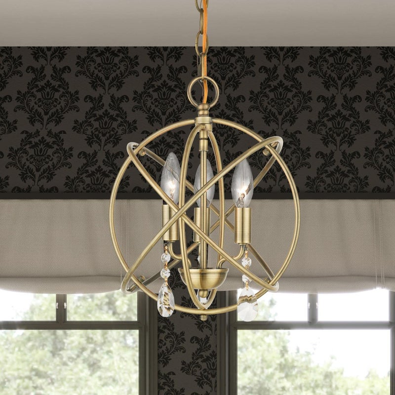 Livex Lighting 40903-01 Aria Collection 3-Light Convertible Chandelier/Semi Flush Mount Ceiling Light, Antique Brass - Image 4